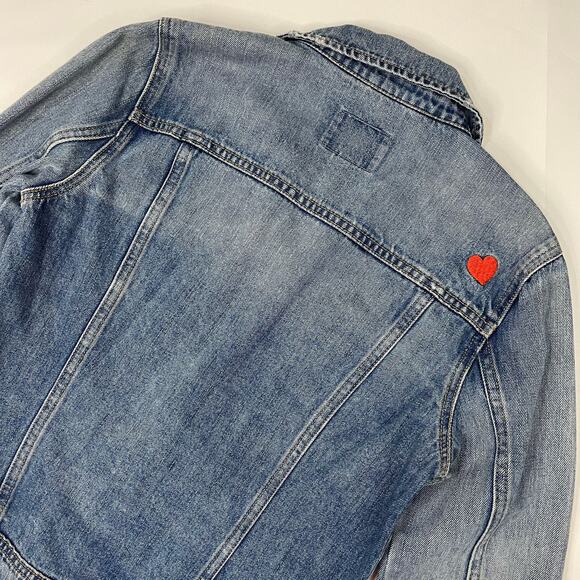 Old Navy Embroidered Bae Area, Daisy & Heart Denim Jean Jacket Size Medium - Picture 8 of 9